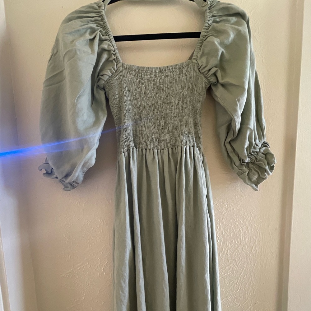 Aulieude Charlotte Sage Dress, 100% Linen